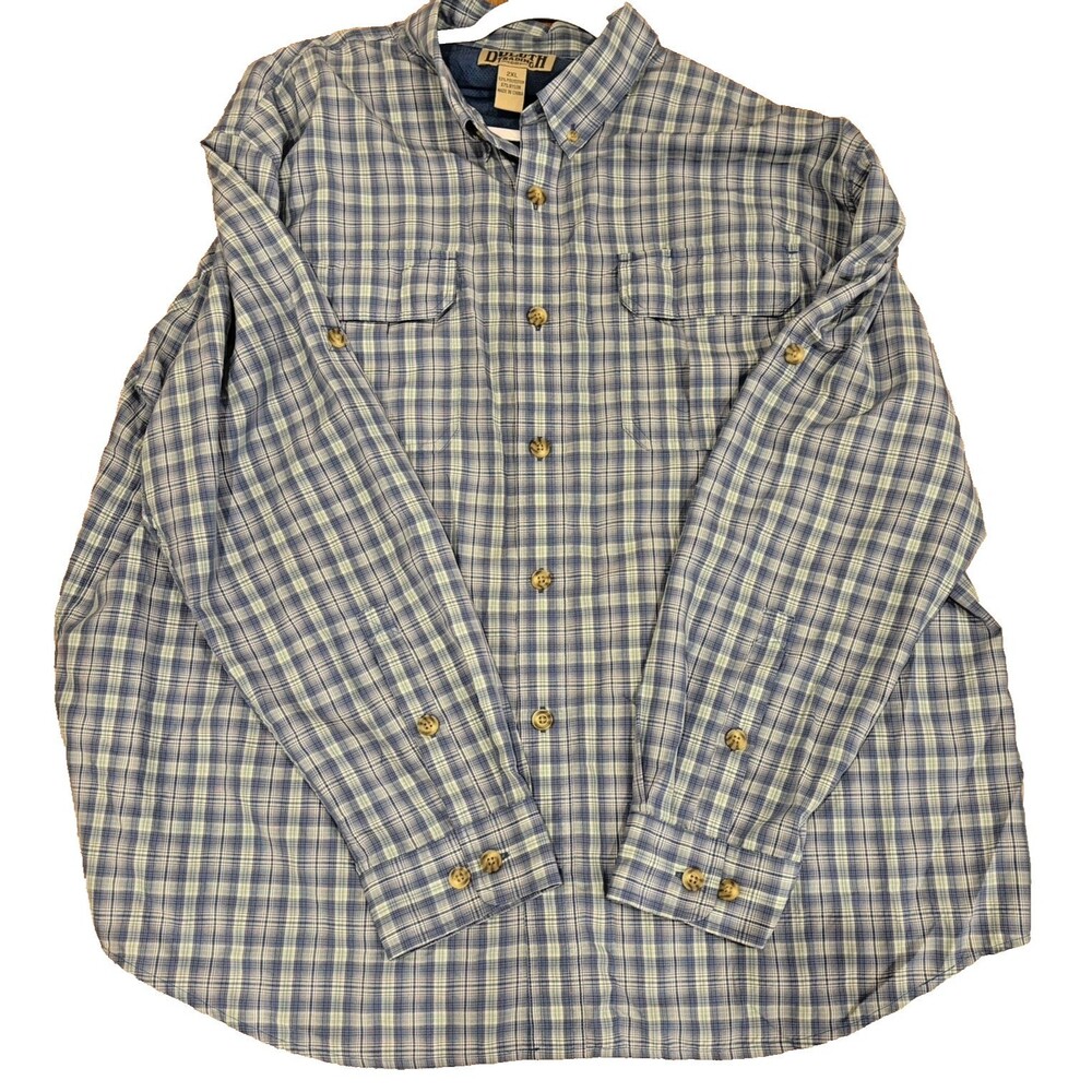 Duluth Trading Co Shirt Mens 2XL Fishing Blue Plaid Long Sleeve Pockets Outdoor - Picture 8 of 12